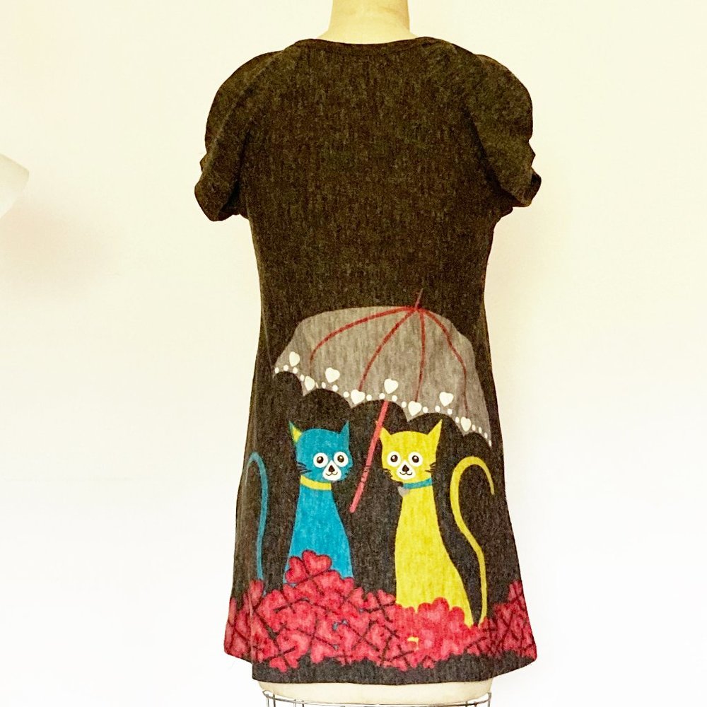 Beaded Fun Cat Print Dress very cute - Picture 2 of 6